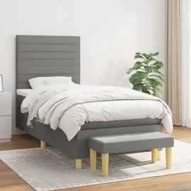 Vidaxl Lit À Sommier Tapissier Et Matelas Gris Foncé 90x190 Cm Tissu - Modèle 3137198