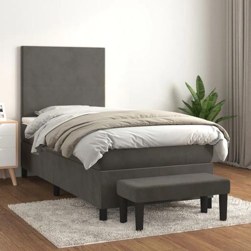 Vidaxl Lit À Sommier Tapissier Et Matelas Gris Foncé 90x200 Cm Velours - Modèle 3137702