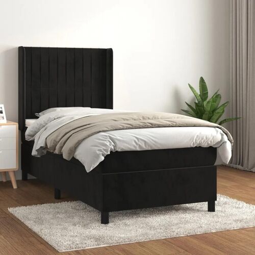 3132773 vidaXL Lit à sommier tapissier avec matelas Noir 90x190 cm Velours