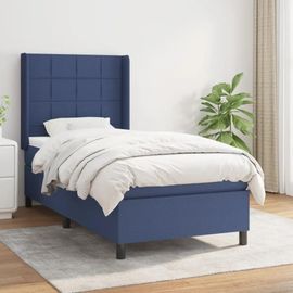 Vidaxl Lit À Sommier Tapissier Avec Matelas Bleu 100x200 Cm Tissu - Modèle 3131415