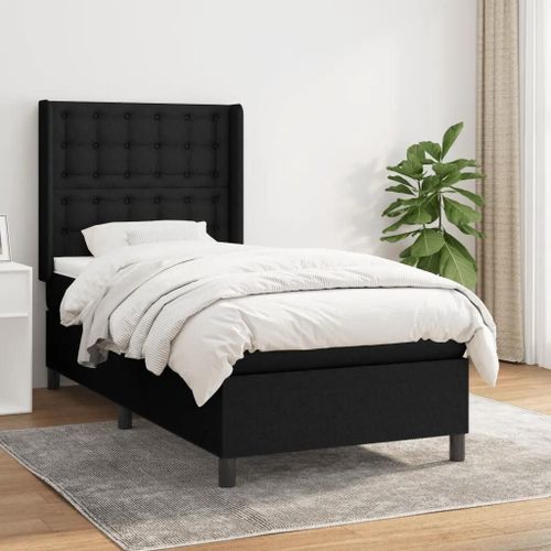 Vidaxl Lit À Sommier Tapissier Avec Matelas Noir 90x200 Cm Tissu - Modèle 3131723