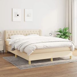 3127050 Vidaxl Lit À Sommier Tapissier Avec Matelas Crème 140x200 Cm Tissu