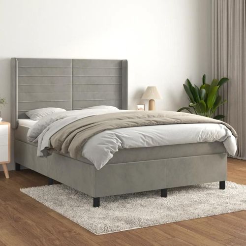 3132735 Vidaxl Lit À Sommier Tapissier Et Matelas Gris Clair 140x190cm Velours