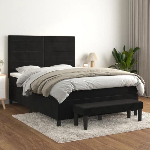 3137907 Vidaxl Lit À Sommier Tapissier Avec Matelas Noir 140x200 Cm Velours