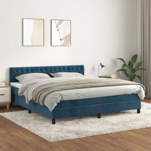 3141501 Vidaxl Lit À Sommier Tapissier Et Matelas Bleu Foncé 180x200cm Velours
