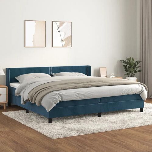 3130923 vidaXL Lit à sommier tapissier et matelas Bleu foncé 200x200cm Velours