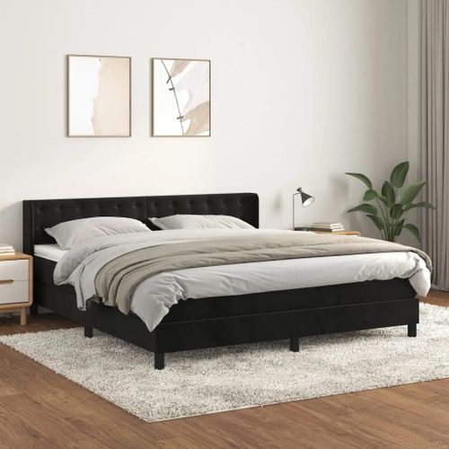 Vidaxl Lit À Sommier Tapissier Avec Matelas Noir 180x200 Cm Velours - Modèle 3131215