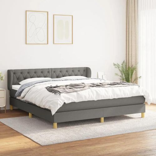 3127054 Vidaxl Lit À Sommier Tapissier Avec Matelas Gris Foncé 160x200cm Tissu