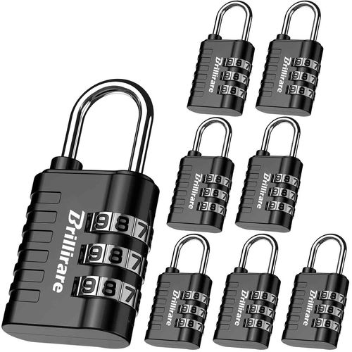 Lot de 8 Cadenas, Serrure à Combinaison Serrures à Bagages à 3 Chiffres avec Code Numérique Métal, Serrure avec Code Numérique Résistant aux intempéries pour Sac à Dos, Bobine,Valise (Noir)