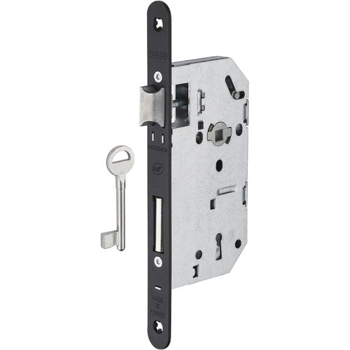 Serrure Monomax Nf Axe 50 Version Pêne Dormant - Coffre Galvanisé,Têtière Époxy Noir Granité - Modèle Encastrable Pour Porte D'Entrée - Made In France - Finition Noire -