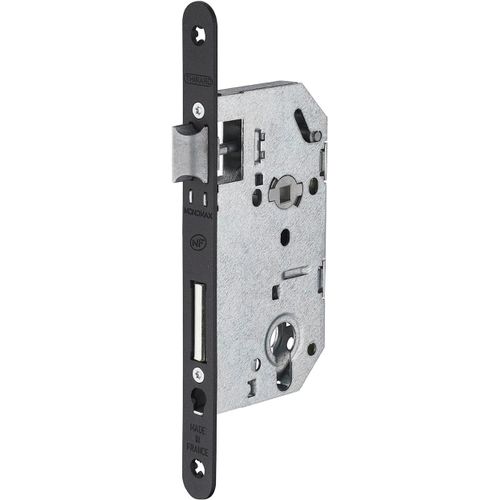 ASFASFq-Boîtier de Serrure MONOMAX NF Axe 50 Version Cylindre - Coffre Galvanisé, Têtière Époxy Noir Granité - Modèle Encastrable pour Porte d'Entrée - Made in France - Finition Noire -