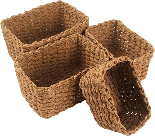 Jexnovashop-Lot De 4 Paniers De Rangement Tressés En Papier Écologique, Corbeilles Empilables Paniers Et Boîtes De Rangement,Rangement Salle De Bain Tresse,Pour Salle De Bain, Organisateur Pour Jouet