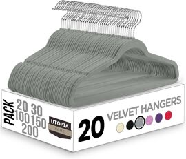 Jexnovashop-Cintres En Velours - Antidérapants, Durables - Cintres Peu Encombrants Pour Chemises, Vestes Et Robes (Gris, Paquet De 20)