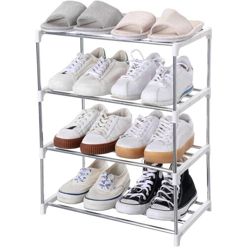 Jexnovashop-Petite Étagère À Chaussures Empilable Pour Entrée, Couloir Et Placard, Économie D'espace De Rangement Et D'organisation (4 Niveaux, Blanc)
