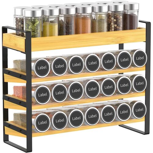 Jexnovashop-4 Niveaux Rangement Epices Cuisine¿Bambou,Pour 35 Bouteilles D'épices (Verre Non Inclus) Pour Cuisines, Placards, Garde-Manger, Plans De Travail, Organisateur D'épices.¿36x28.5x12cm¿