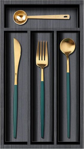 Sjzg-Petit Plateau À Couverts Étroit En Bois De 30,5 X 17 Cm - Plateau À Ustensiles De Cuisine Pour Tiroir En Bambou - Organiseur De Tiroir À Couverts En Bois Noir