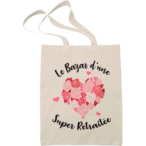 JEXNOVASHOP-Tote Bag Femme - Cadeau Retraite Bazar d'une Super Retraitée - Sac Tissu - Sac en Toile Femme - Canvas Sac Tote Bag - sac de course - sac cabas