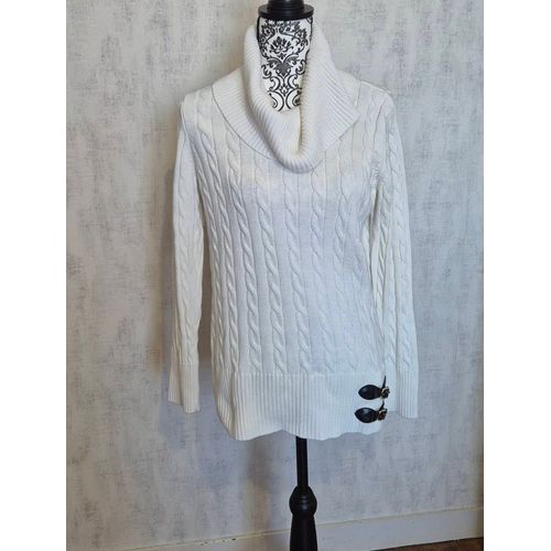 Pull Torsadé Blanc Col Tombant Calvin Klein Taille 38 M