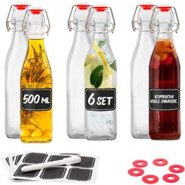 Jexnovashop-Lot De 6 Bouteilles En Verre Avec Bouchon Mécanique, 6 Étiquettes Avec Stylo Et 6 Joints Supplémentaires, 250 Ml