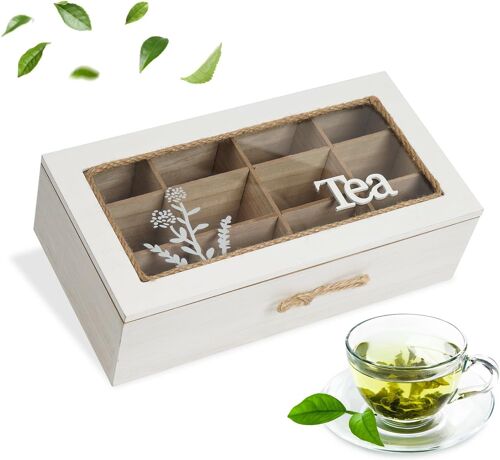 Sjzg-Boîte À Thé, Boîte De Rangement Avec 12 Compartiments De Séparation, Boîte À Sachets De Thé, Boîte À Thé, Boîte À Thé, Boîte À Thé, Boîte De Conservation Avec Arbre De Vie Et Couvercle En