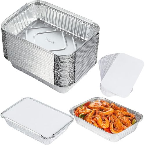 SEPT-Lot de 40 plateaux jetables en aluminium avec couvercles en papier, (21,2 cm x 14,7 cm x 4,8 cm) pour la cuisson, la cuisine, le four, le stockage des aliments, le barbecue