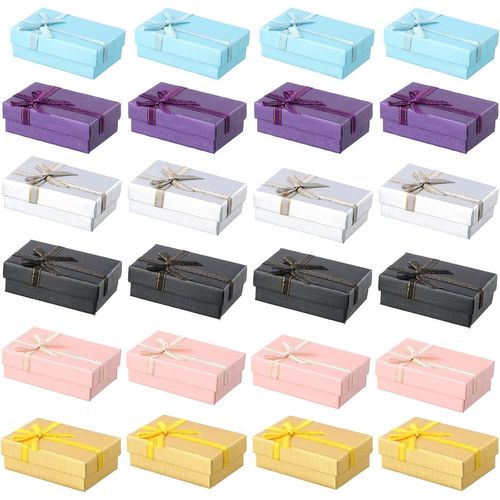 Subzonal-24pcs Petit Boite Cadeau, Boite Bijoux Cadeau Rectangle, Ecrin Bijoux Avec Noeud, Coffrets Cadeaux Bague Vide, Couvercle Boîtes Cadeaux Pour Pendentif, Boucle D'oreille, Collier Bague 8cm*5cm
