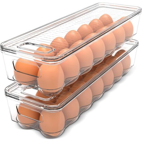 Jexnovashop-Boite A Oeuf Réfrigérateur - Boite A Oeuf Avec 14 Espaces, Un Couvercle Et Une Poignée, Boite A Oeufs En Plastique, Range Oeuf, Barquette Alimentaire (Lot De 2)