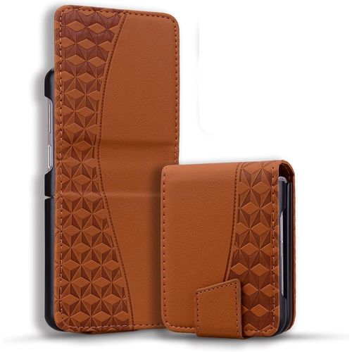 Kal-Coque Pour Samsung Galaxy Z Flip4 Étui Haute Qualité Cuir Pu Magnétique Protection Housse Avec Fente Pour Carte Pour Galaxy Z Flip 4 - Brun