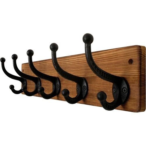 JEXNOVASHOP-Porte Manteau Mural Patère Murale Patere Porte Manteau Bois Avec 5 Crochets en Fonte pour Manteaux Veste,Marron