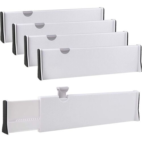 Jexnovashop-Lot De 4 Separateur De Tiroirs Extensible 37.8-54 Cm Plastique Separateur Tiroirs Vetement Ajustable, Organisateur De Tiroir Pour Couvert, Commode, Bureau