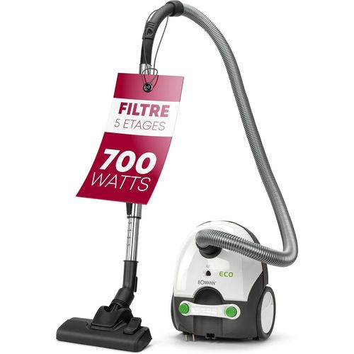 Bs9019Cb - Aspirateur Avec Sac - 700 Watts - Tube Télescopique En Acier Inoxydable - Micro Filtre - Blanc/Gris