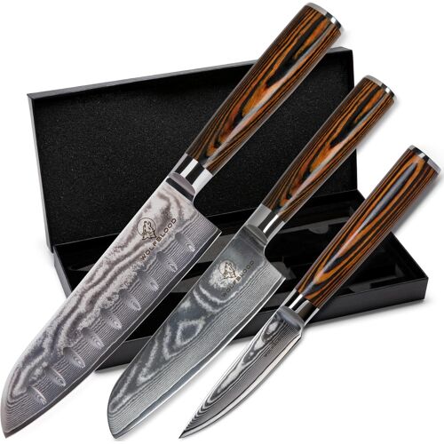 Jexnovashop-Set De 3 Couteaux Damas Santoku (30/24/20 Cm) ¿ Acier Damassé 67 Couches ¿ Couteaux De Cuisine Pro Avec Santoku, Office, Boîte Cadeau Et Protège-Lame