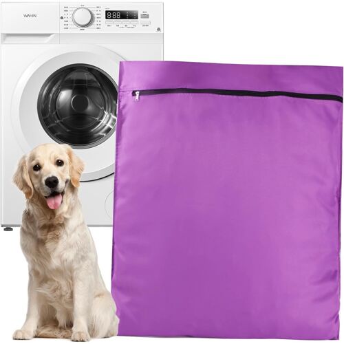 JEXNOVASHOP-Sac à linge pour animal, sac de lavage pour animal, empêche les poils de bloquer la machine à laver, grande taille, idéal pour chien, chat, cheval, lapin (violet)