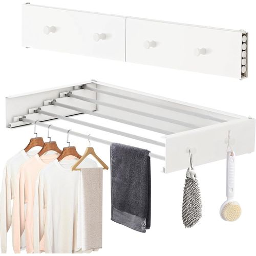 Séchoir à linge mural pliable 5 tiges et 4 crochets Capacité de 25 kg Pour intérieur et extérieurappartementsdortoirsalle de bain