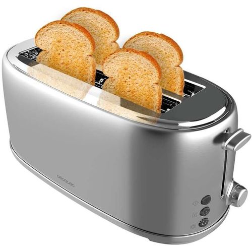 Toast&Taste 1600 Retro Double Stainless Steel 4-Slice Toaster. 1630 W,2 Wide And Long Slots Of 3.8 Cm,Stainless Steel,Upper Heating Rods,Adjustable Power,Crumb Tray