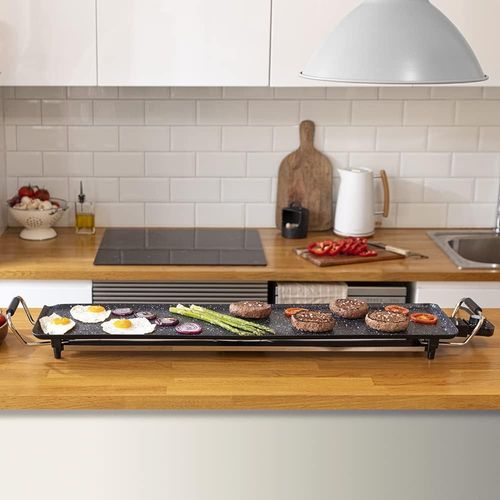 SUBZONAL-Tasty&Grill 3000 RockWater XXL Plaque à rôtir électrique 2400 W, grande surface 90 x 22 cm, revêtement pierre RockStone, antiadhésif, thermostat réglable