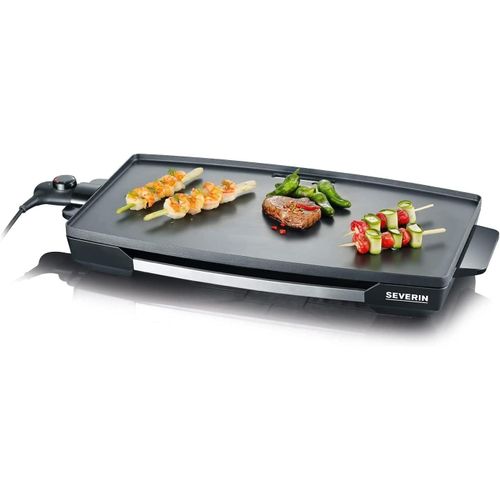 SUBZONAL-SEVERIN Plancha 2 200 W, Plaque de cuisson XXL pour viandes, poissons & légumes au revêtement anti-adhésif, Gril électrique avec bac récupérateur de graisse amovible, Noir, KG 2397
