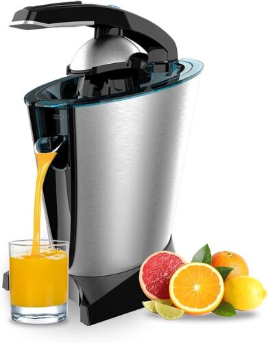 Presse-Agrumes Électrique À Bras Essentialvita Hyden 600 Steel. 600 W, Filtre En Acier Inoxydable, 2 Cônes Amovibles, Levier De Pression, Système Anti-Goutte, Compatible Lave-Vaisselle.