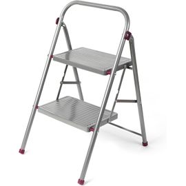 SUBZONAL-Kleeneze Escabeau Pliable à 2 Marches 80 cm, Marchepied Robuste Pliable de Bricolage, Pour Intérieur/Extérieur, Capacité max 150 kg, Facile à Ranger, Acier Allié, Pieds Antidérapant, Rose/Gr