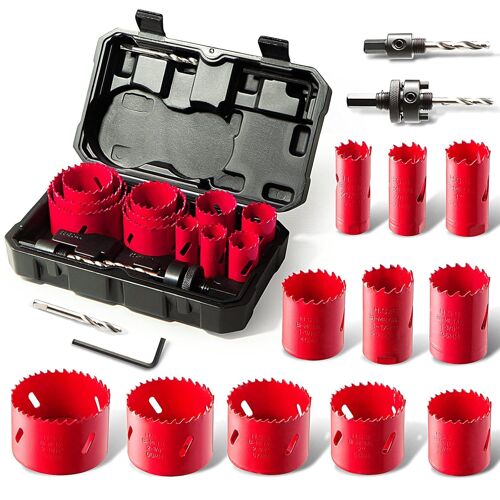 JEXNOVASHOP-HYCHIKA Scie Cloche Bi-métal, 17 PCS Coffret de Scie Trépan avec 11PCS Lames de Scie 19-68 mm, Profondeur de Coupe: 40 mm, Parfaite pour Percer Le Bois, Les Panneaux PVC et Le Métal