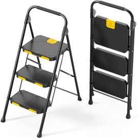 SUBZONAL-KINGRACK Escabeau 3 Marches avec Verrouillage de sécurité, Large Pédale Antidérapante, Escabeau Pliable avec Mains Courantes, Échelle Domestique pour Maison, Cuisine, Bureau, Léger Portable,
