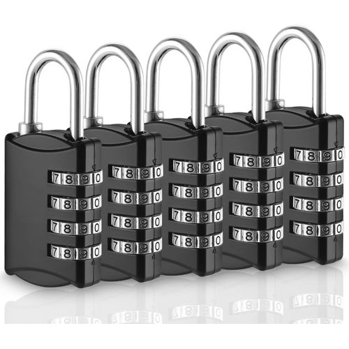 SUBZONAL-Xespis Lot de 5 Cadenas Code, Cadenas Code 4 Chiffres, Petit Cadenas Code, en Alliage de Zinc, Résistant aux intempéries, pour Casier, Bagage, Valise