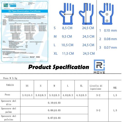 Kalanka-Rmove Lot De 100 Gants En Nitrile Blancs Sans Poussière, Sans Latex, Hypoallergéniques, Gants Jetables Pour Esthéticiennes, Tatoueurs, Milieux Médicaux, Gants Alimentaires (S, Blancs)
