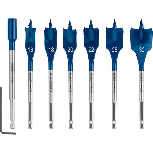 SUBZONAL-Bosch Accessories 7x Coffrets de mèches plates Expert SelfCut Speed (pour Bois résineux, Panneau aggloméré, Ø 16-32 mm, Accessoires Perceuse à percussion)