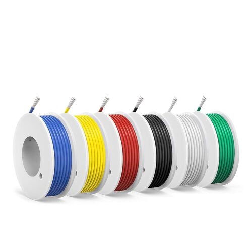 JEXNOVASHOP-0,75mm² Fil électrique en Silicone-18AWG Fil électrique-6 Couleurs de 3 Mètres,Cuivre Étamé, Tressé, Connexions Flexibles, Isolation Haute Température
