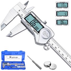 SUBZONAL-Kynup Pied a Coulisse 150mm Tout Inox, Pied à Coulisse Numérique de Précision, IP54 Étanche, Écran LCD Large, mm/inch/fraction, Digital Outil Micromètre Vernier, 3 Batterie, Off Automatique,