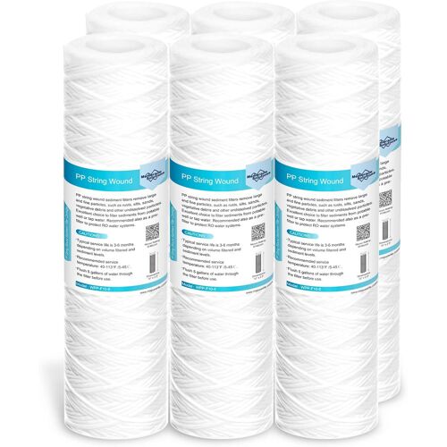 Jexnovashop-Cartouche De Filtre À Eau Pour Sédiments Enroulés De 20 Micron6 Pack,Pour L'osmose Inverse, Filtration De Sédiments Dans Toute La Maison, Taille Standard 10 Pouces, Lot De 6