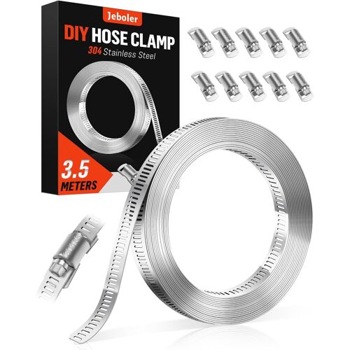 SUBZONAL-Colliers de Serrage, 3.5m DIY 304 Collier de Serrage Inox Bande Perforée en Métal Équipé de 10 Pièces Fixation, Réglable Collier Durite en Acier Inoxydable Convient Jardin Pour Piscine, Tuya