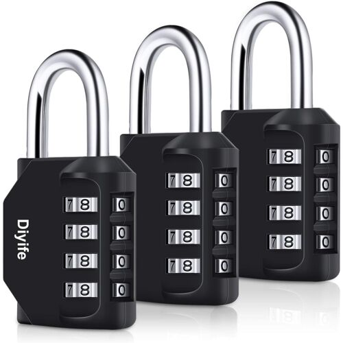 [3 Pièces] 4-Digit Cadenas à Combinaison, Serrure Combinée Imperméabiliser, Métal étanche et Fermoir Combiné en Acier Plaqué, pour L'école, Casiers, Gym - Noir