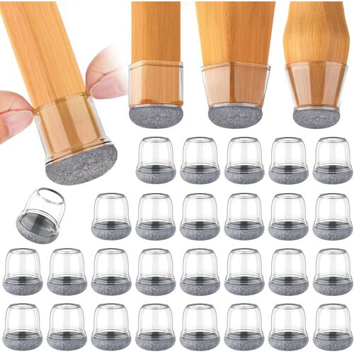 Jexnovashop-32 Pièces Protection Pied De Chaise Silicone En Feutre Épaissi,Petit Transparent Patins Pour Chaises,Embouts Protege Pied De Chaise,Rond Patin De Chaise Pour Parquet Et Carrelage(14-19mm)